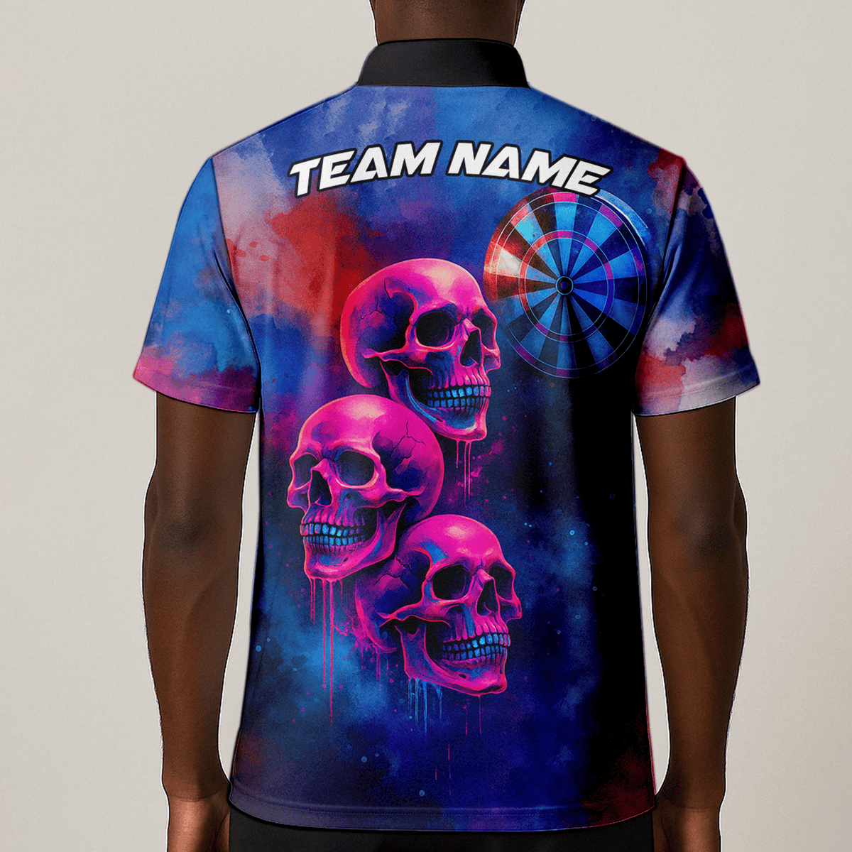 Personalized Pink Skull Darts Polo Shirt for Men Custom Name Team Blue Grunge X1960 additional image 1