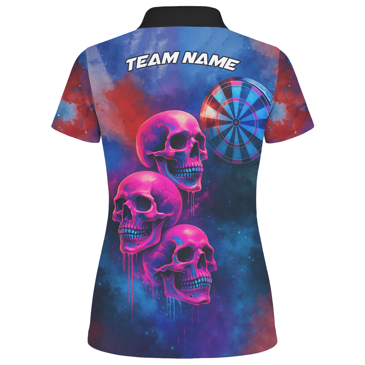 Personalized Pink Skull Darts Polo Shirt For Women Custom Name Team Blue Grunge X1960 additional image 2