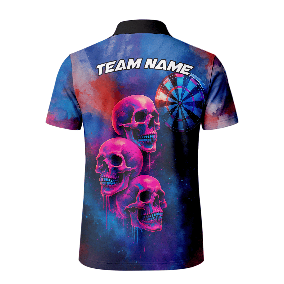 Personalized Pink Skull Darts Polo Shirt for Men Custom Name Team Blue Grunge X1960 additional image 3