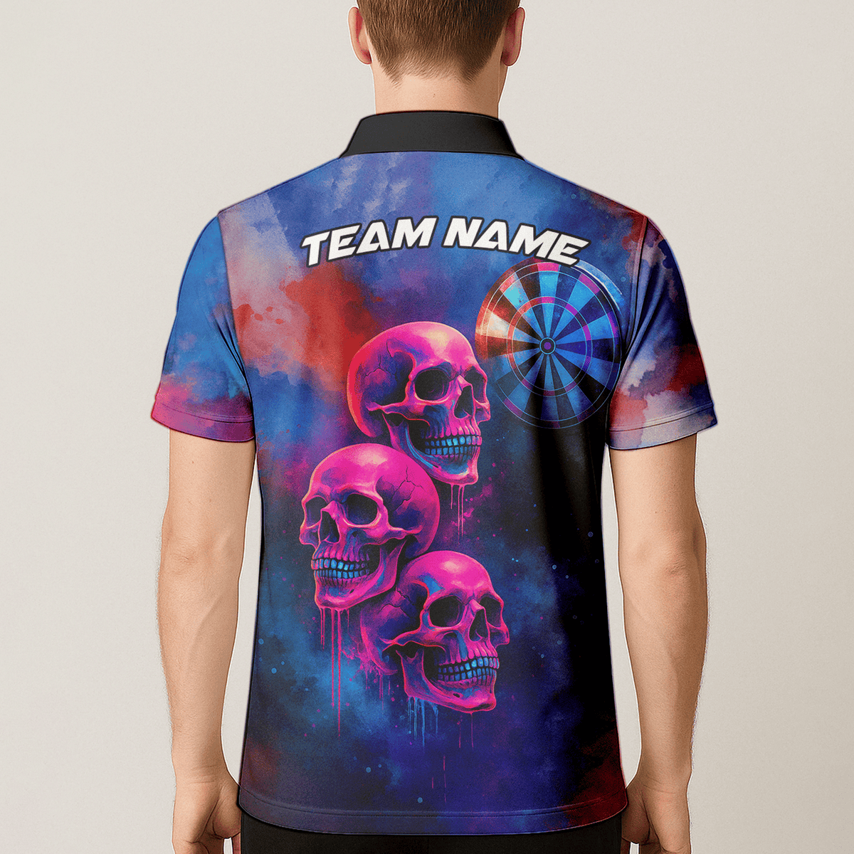 Personalized Pink Skull Darts Polo Shirt for Men Custom Name Team Blue Grunge X1960 additional image 5