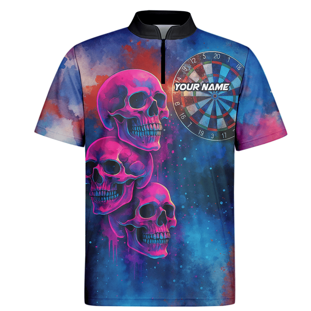 Personalized Pink Skull Darts Polo Shirt for Men Custom Name Team Blue Grunge X1960 additional image 6