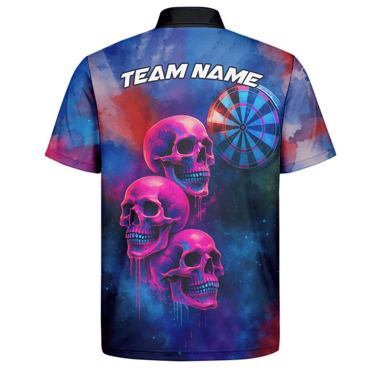 Personalized Pink Skull Darts Polo Shirt for Men Custom Name Team Blue Grunge X1960 additional image 7
