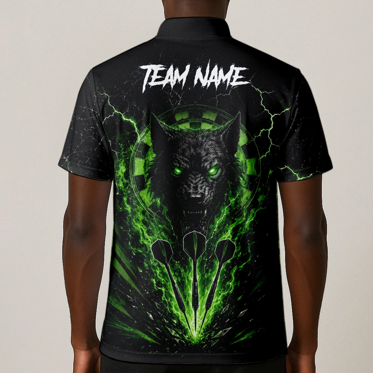 Personalised Black & Green Wolf Dartboard Darts Shirt For Men F303