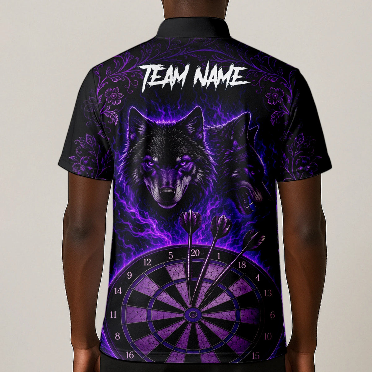 Personalised Black & Purple Wolf Dartboard Darts Shirt For Men J133