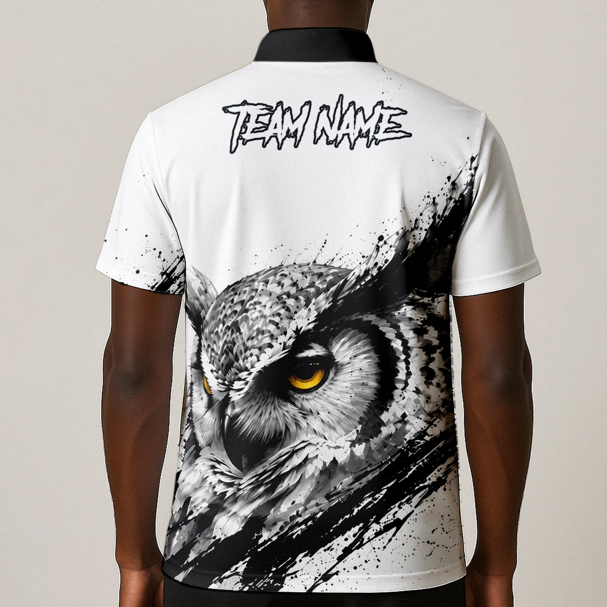 Personalised White Black Yellow Owl Darts Shirt For Men P128