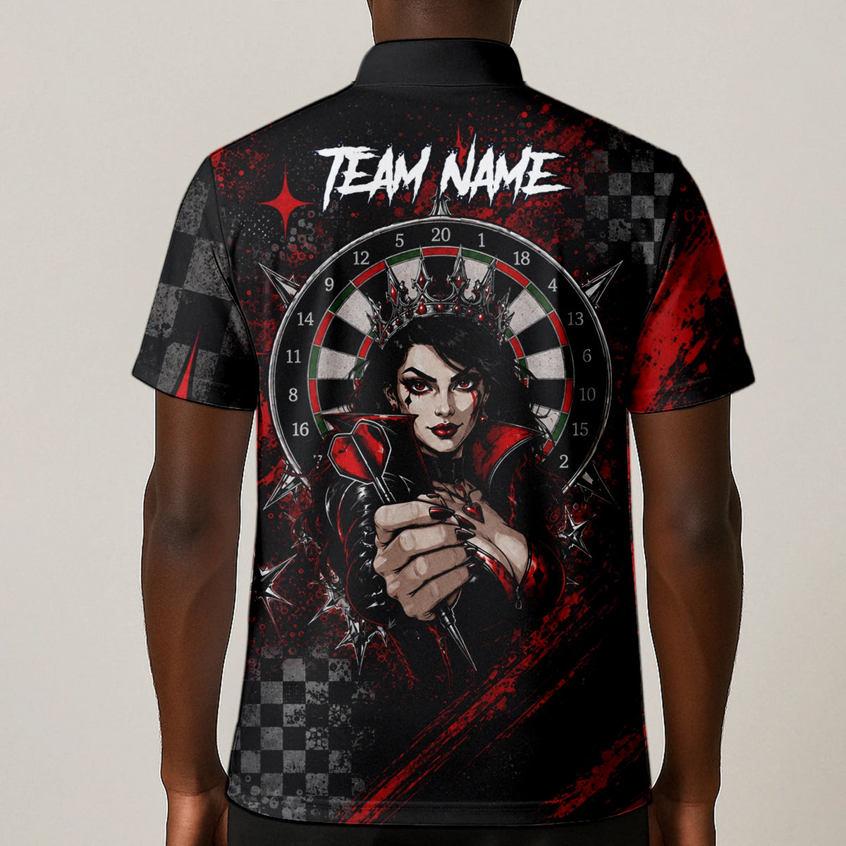Personalised Black & Red Queen of Hearts Darts Shirt For Men R803