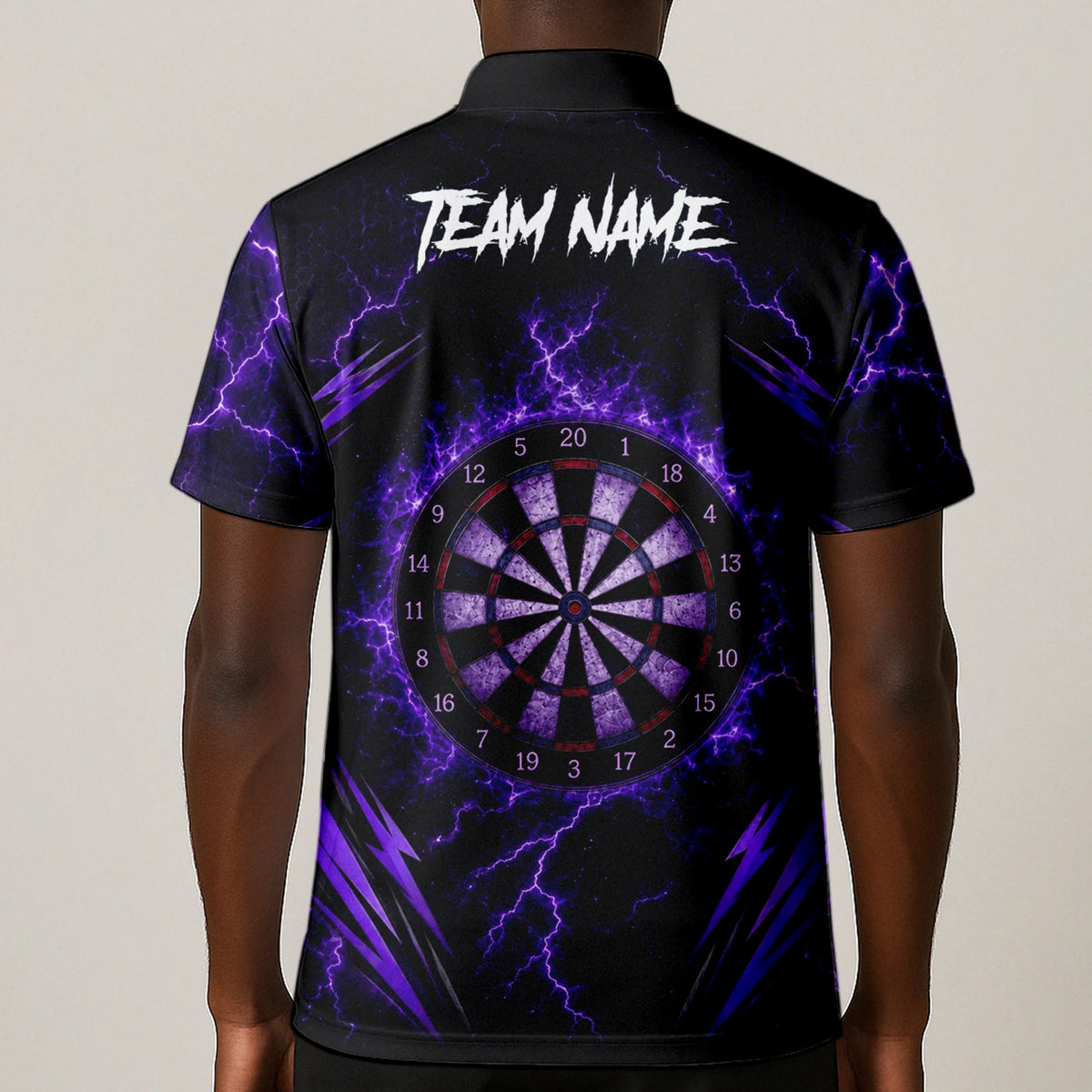 Personalised Black & Purple Lightning Skeleton Hand Darts Shirt For Men H822