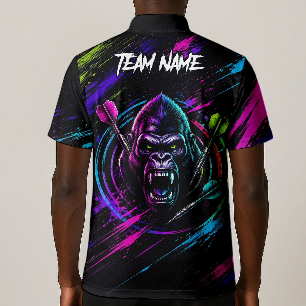 Personalised Black Pink & Purple Gorilla Darts Shirt For Men U874