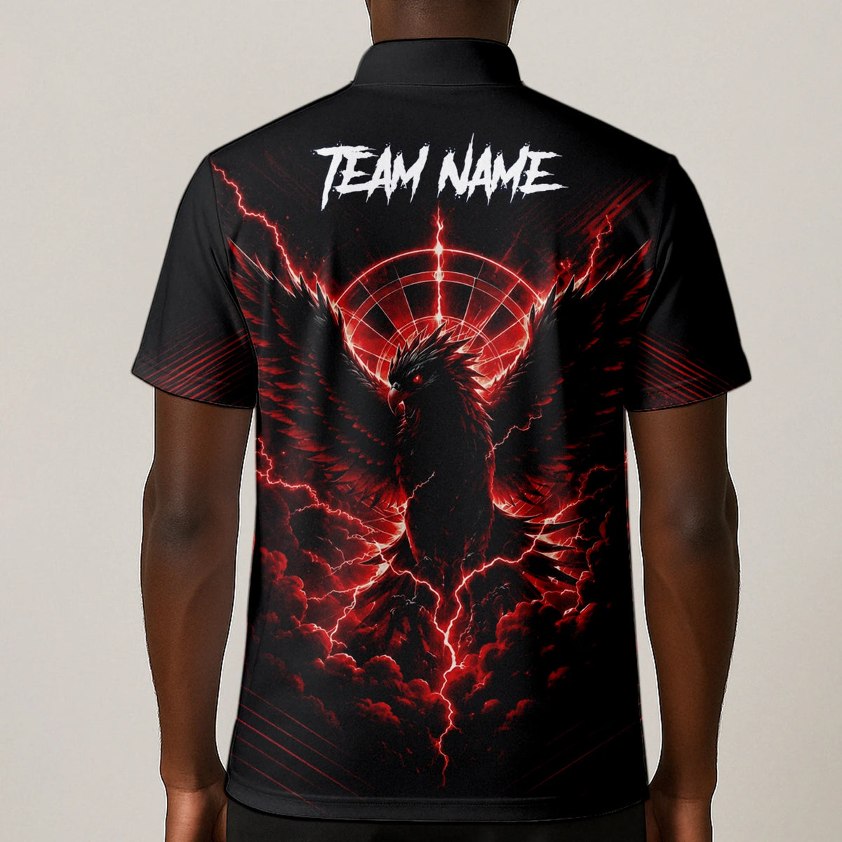 Personalised Black & Red Phoenix Lightning Dartboard Darts Shirt For Men J120