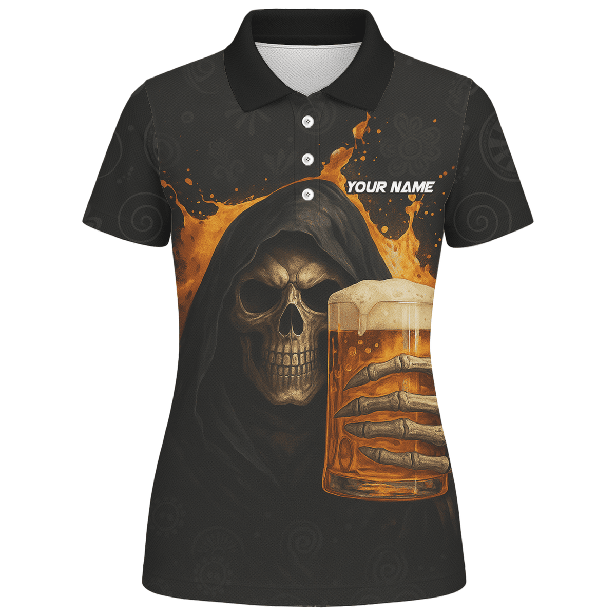 Custom Dart Polo Shirt Grim Reaper Beer Skull Black Orange For Women Y5103 additional image 1
