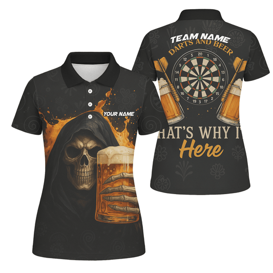 Custom Dart Polo Shirt Grim Reaper Beer Skull Black Orange For Women Y5103 main image - polo No