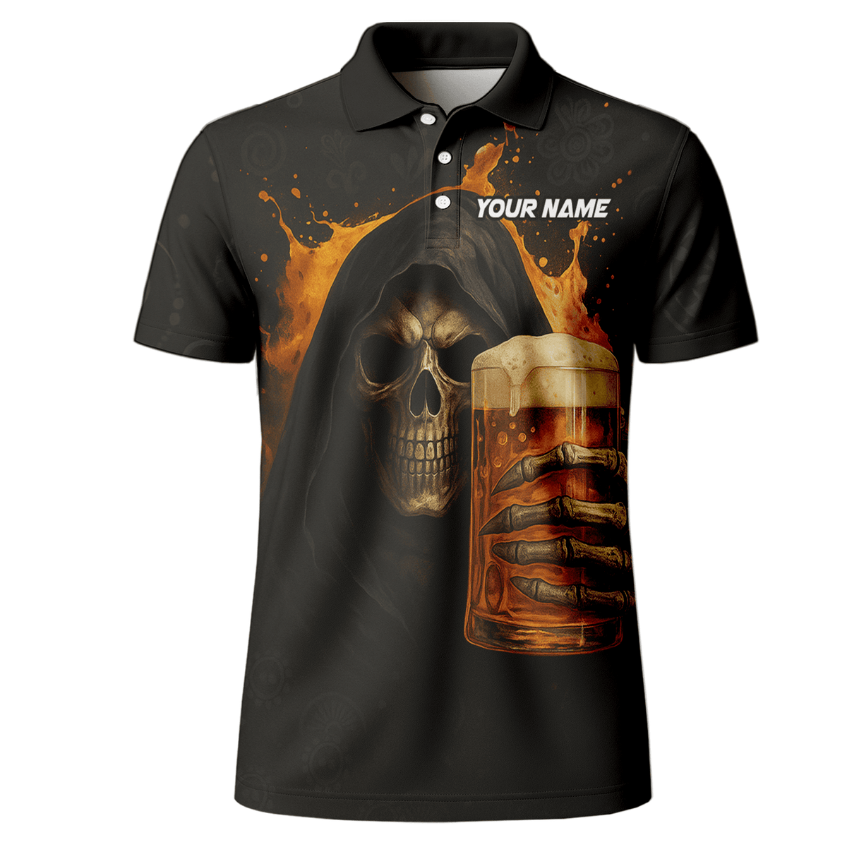 Custom Dart Polo Shirt Grim Reaper Beer Skull Black Orange for Men Y5103 additional image 2