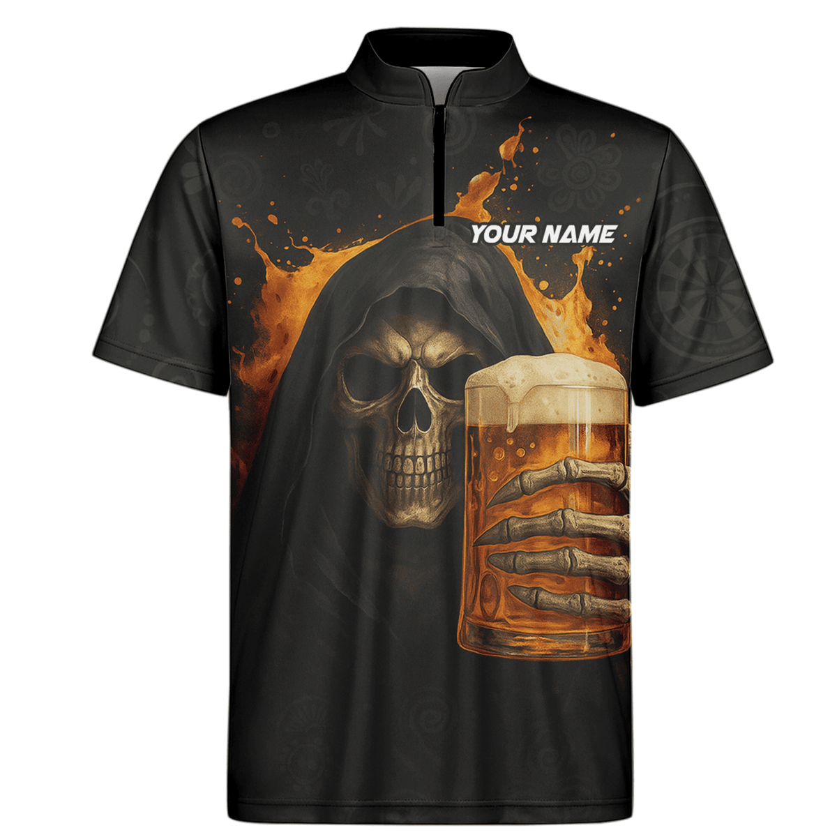 Custom Dart Polo Shirt Grim Reaper Beer Skull Black Orange for Men Y5103 additional image 6