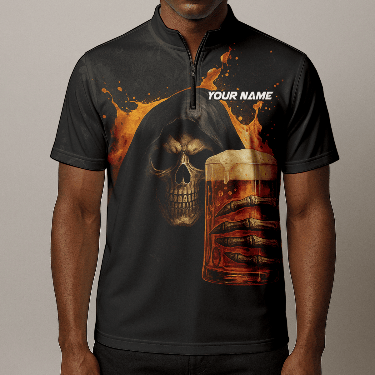 Custom Dart Polo Shirt Grim Reaper Beer Skull Black Orange for Men Y5103 additional image 8