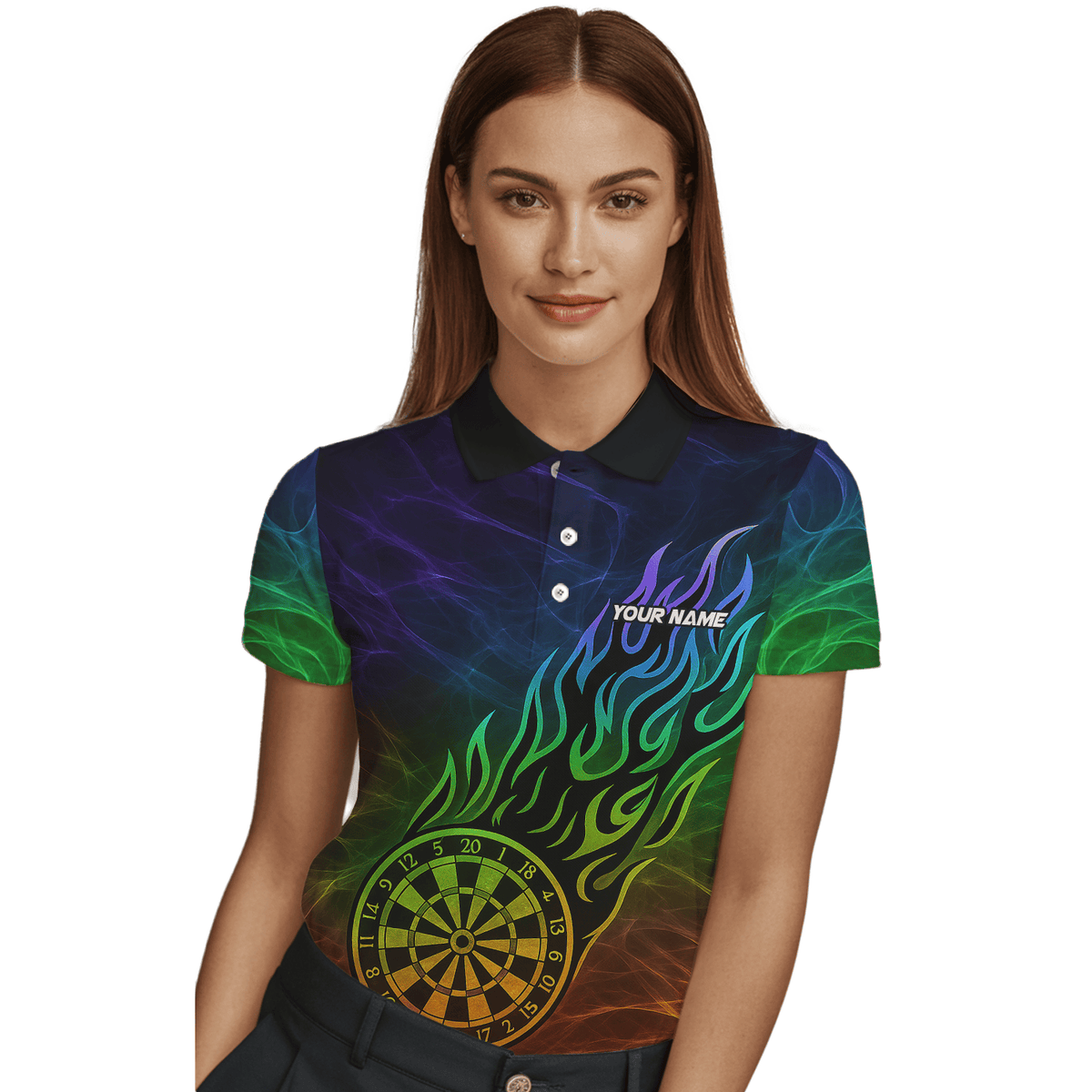 Personalized Rainbow Fire Dart Polo Shirt Black For Women F1678 additional image 3