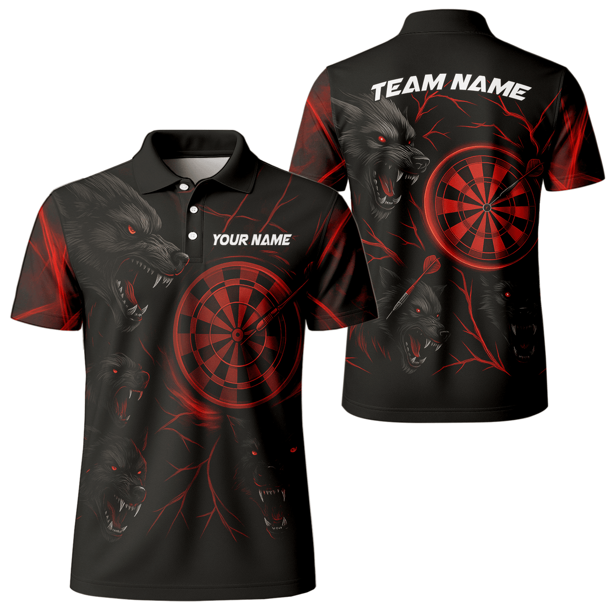 Personalized Black Red Wolf Darts Polo Shirt For Men W3505 main image - polo No