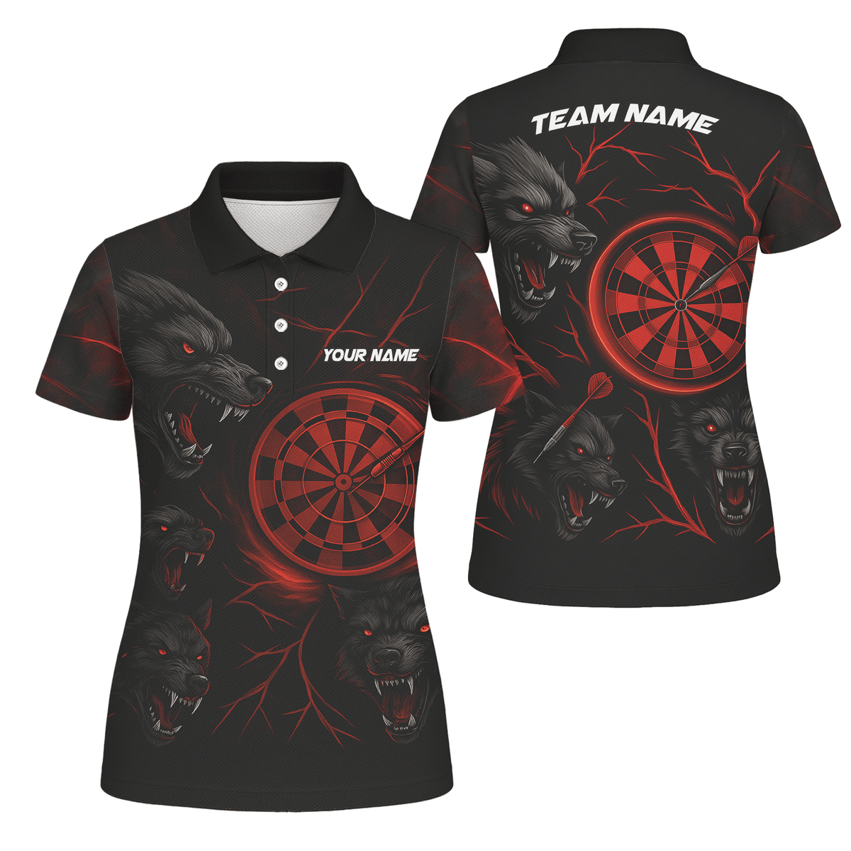 Personalized Black Red Wolf Darts Polo Shirt For Women W3505 main image - polo No