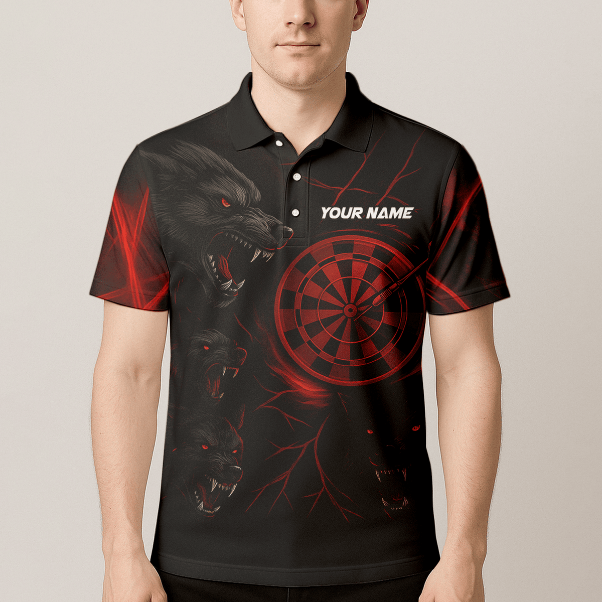 Personalized Black Red Wolf Darts Polo Shirt For Men W3505 additional image 4