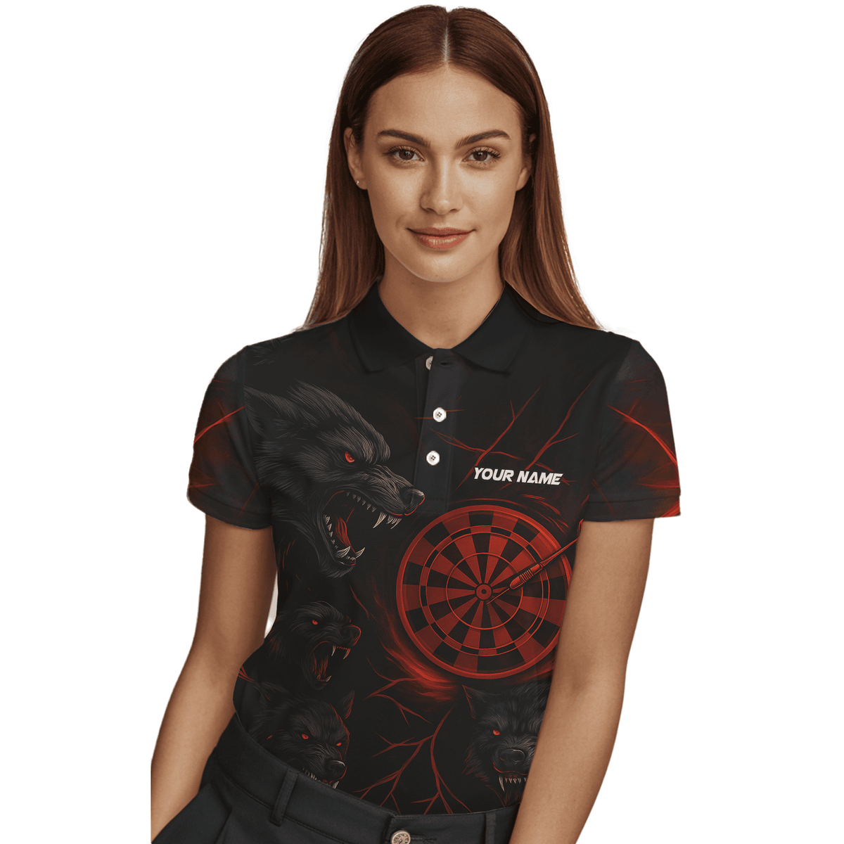 Personalized Black Red Wolf Darts Polo Shirt For Women W3505 additional image 3