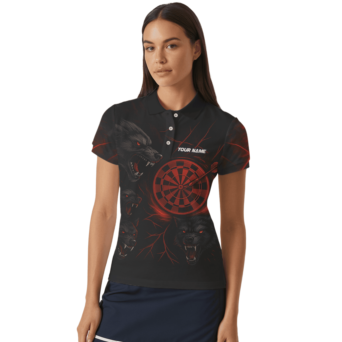 Personalized Black Red Wolf Darts Polo Shirt For Women W3505 additional image 4