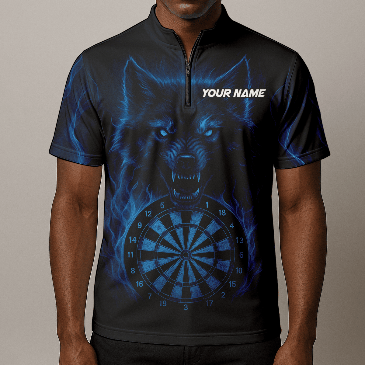 Personalized Blue Flaming Wolf Dartboard Dart Shirt Polo Black For Men E3749 additional image 8