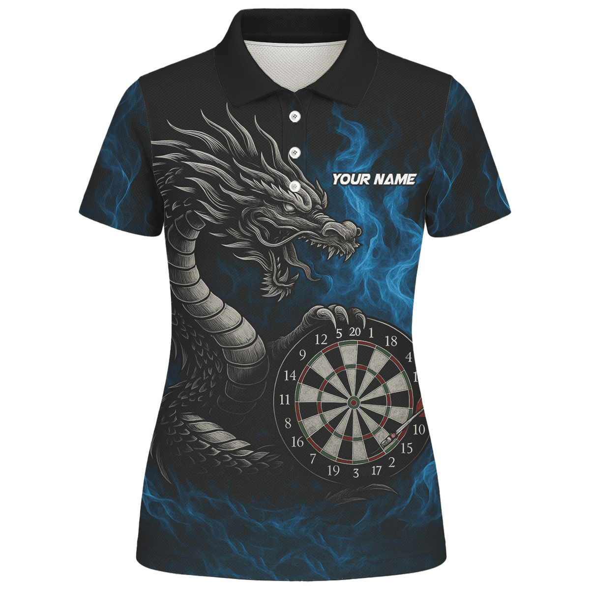 Personalized Dart Polo Shirt Custom Name Team Blue Flame Dragon Jersey For Women S7926 additional image 1