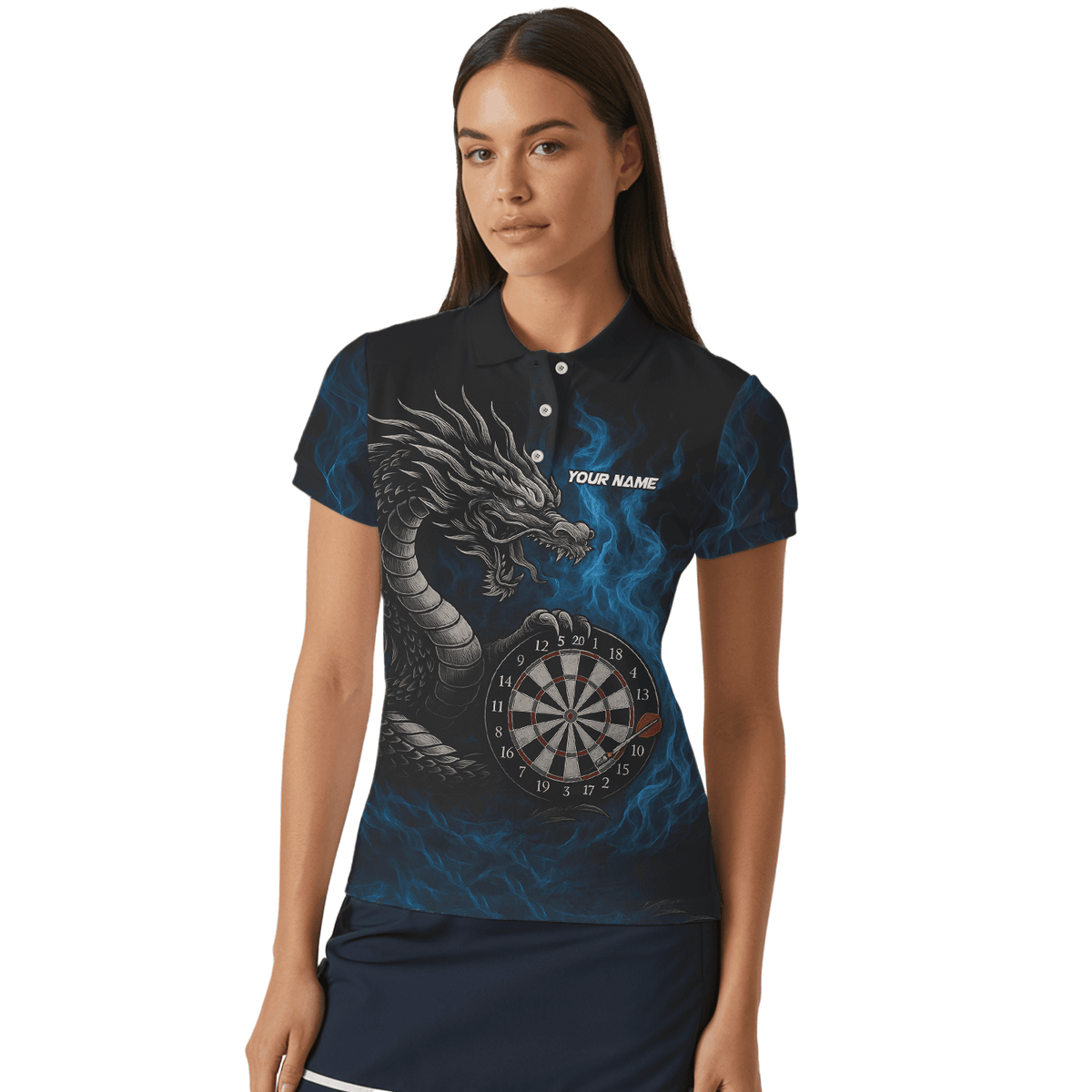 Personalized Dart Polo Shirt Custom Name Team Blue Flame Dragon Jersey For Women S7926 additional image 4