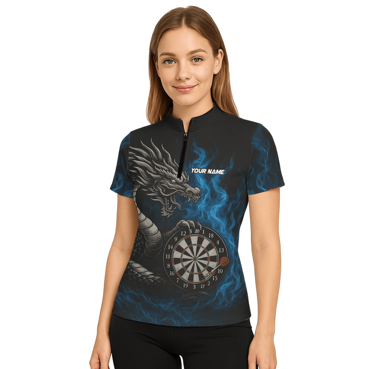 Personalized Dart Polo Shirt Custom Name Team Blue Flame Dragon Jersey For Women S7926 additional image 5