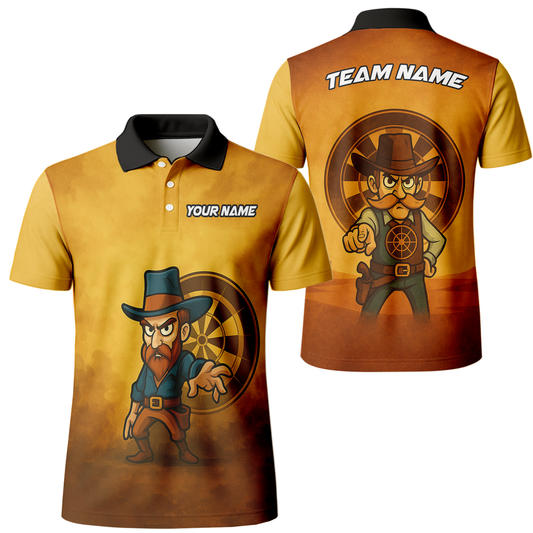 Personalized Cowboy Wild West Dart Jersey Custom Name Team Polo Brown Yellow main image - polo, Pocket No