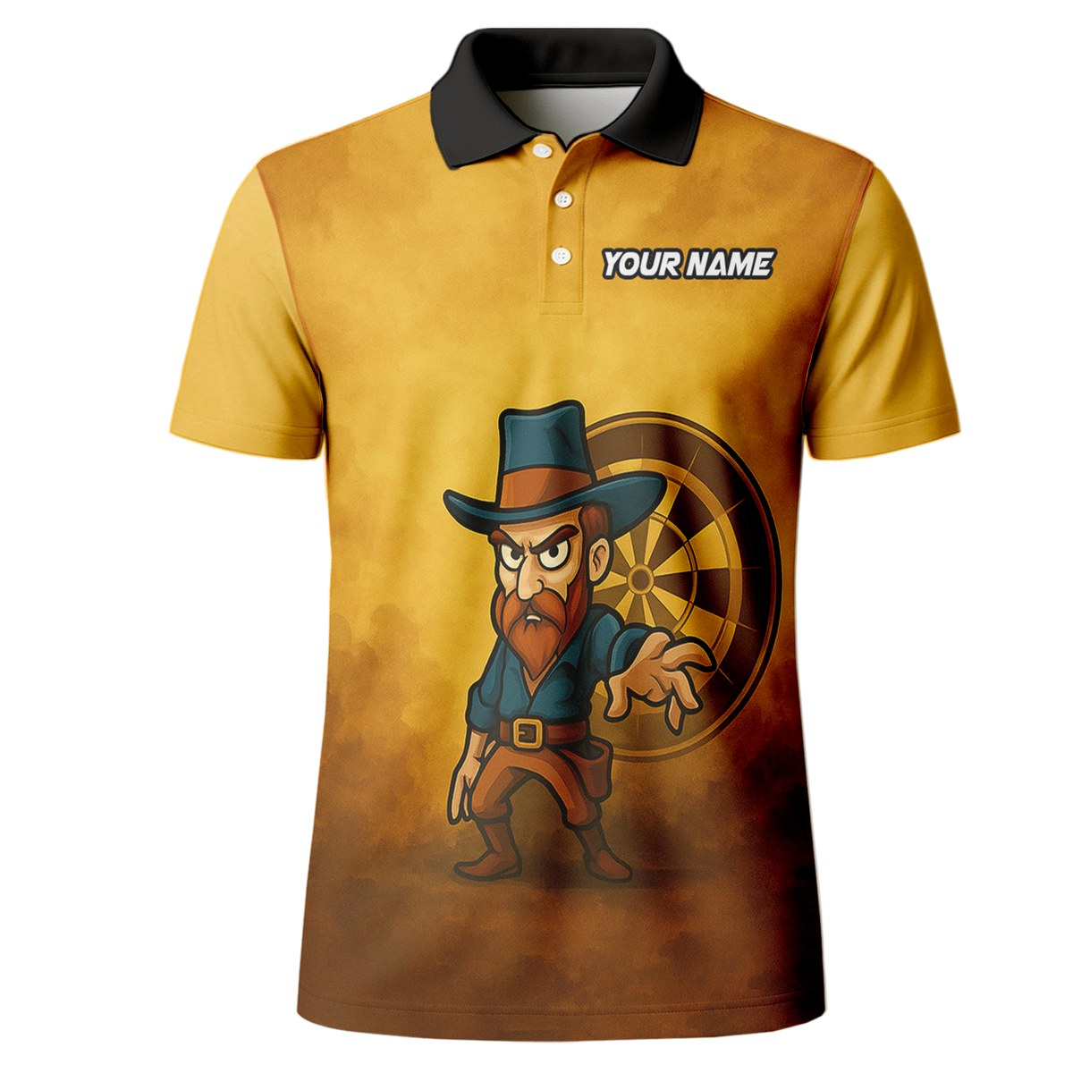 Personalized Cowboy Wild West Dart Jersey Custom Name Team Polo Brown Yellow additional image 2