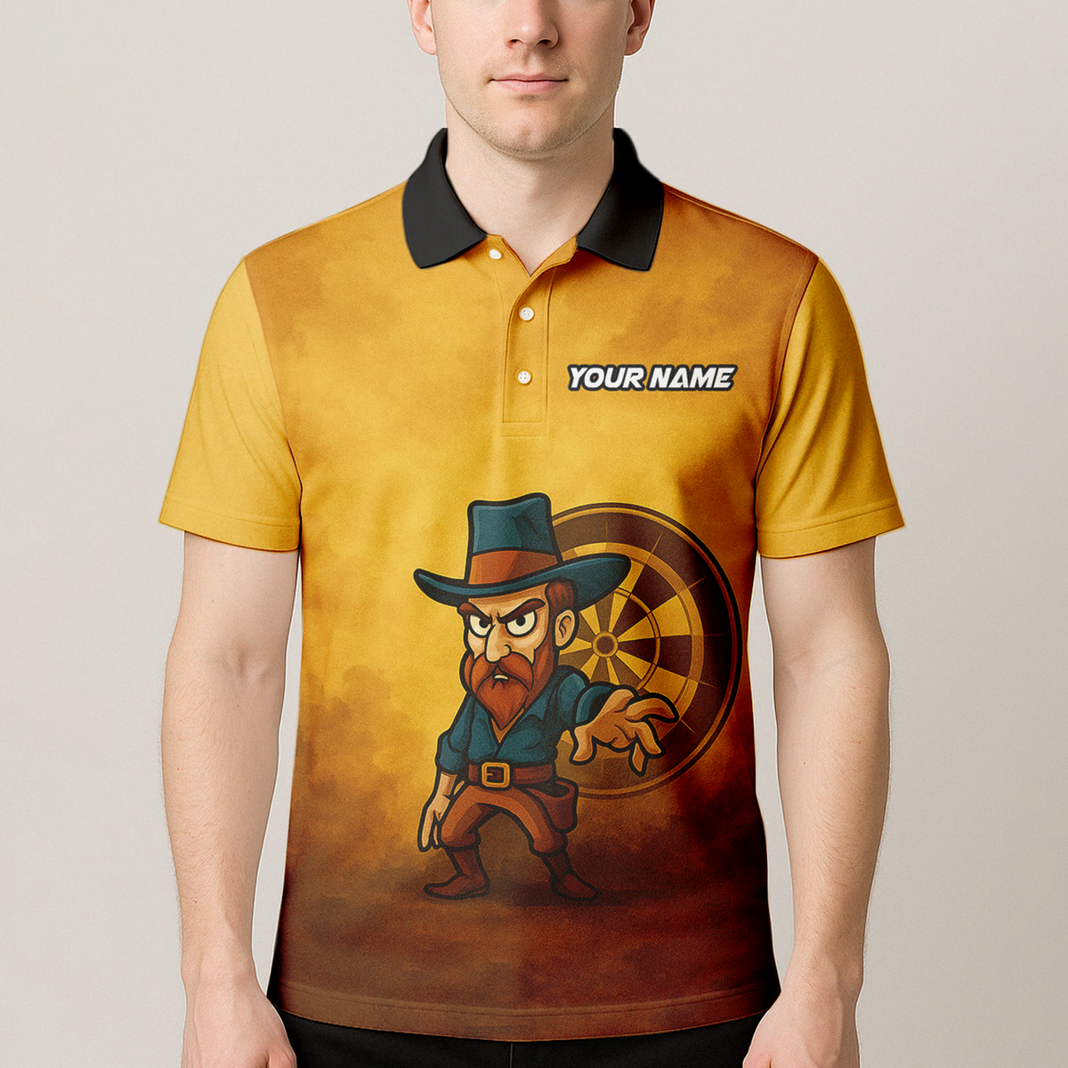 Personalized Cowboy Wild West Dart Jersey Custom Name Team Polo Brown Yellow additional image 4