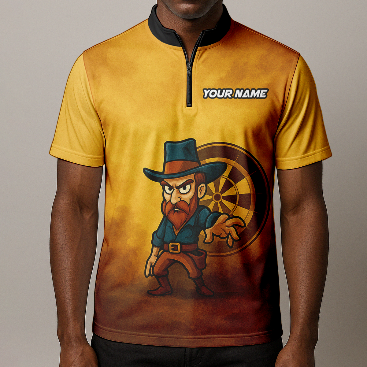 Personalized Cowboy Wild West Dart Jersey Custom Name Team Polo Brown Yellow additional image 8