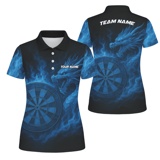 Personalized Blue Dragon Flame Dart Shirt Black For Women U7656 main image - polo No