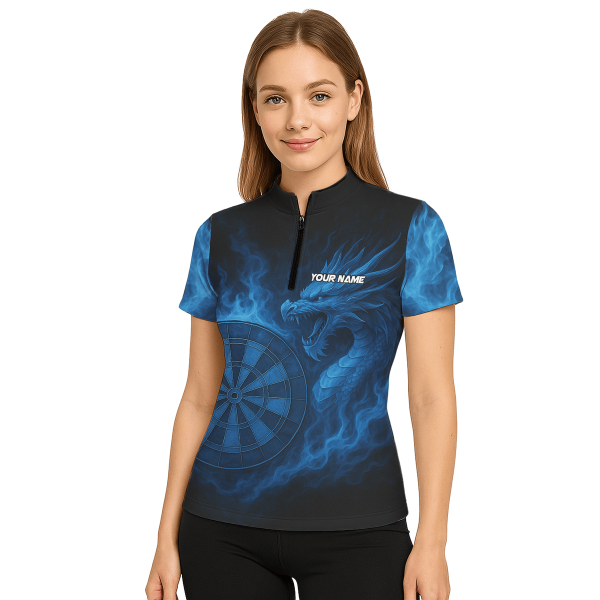 Personalized Blue Dragon Flame Dart Shirt Black For Women U7656 additional image 5