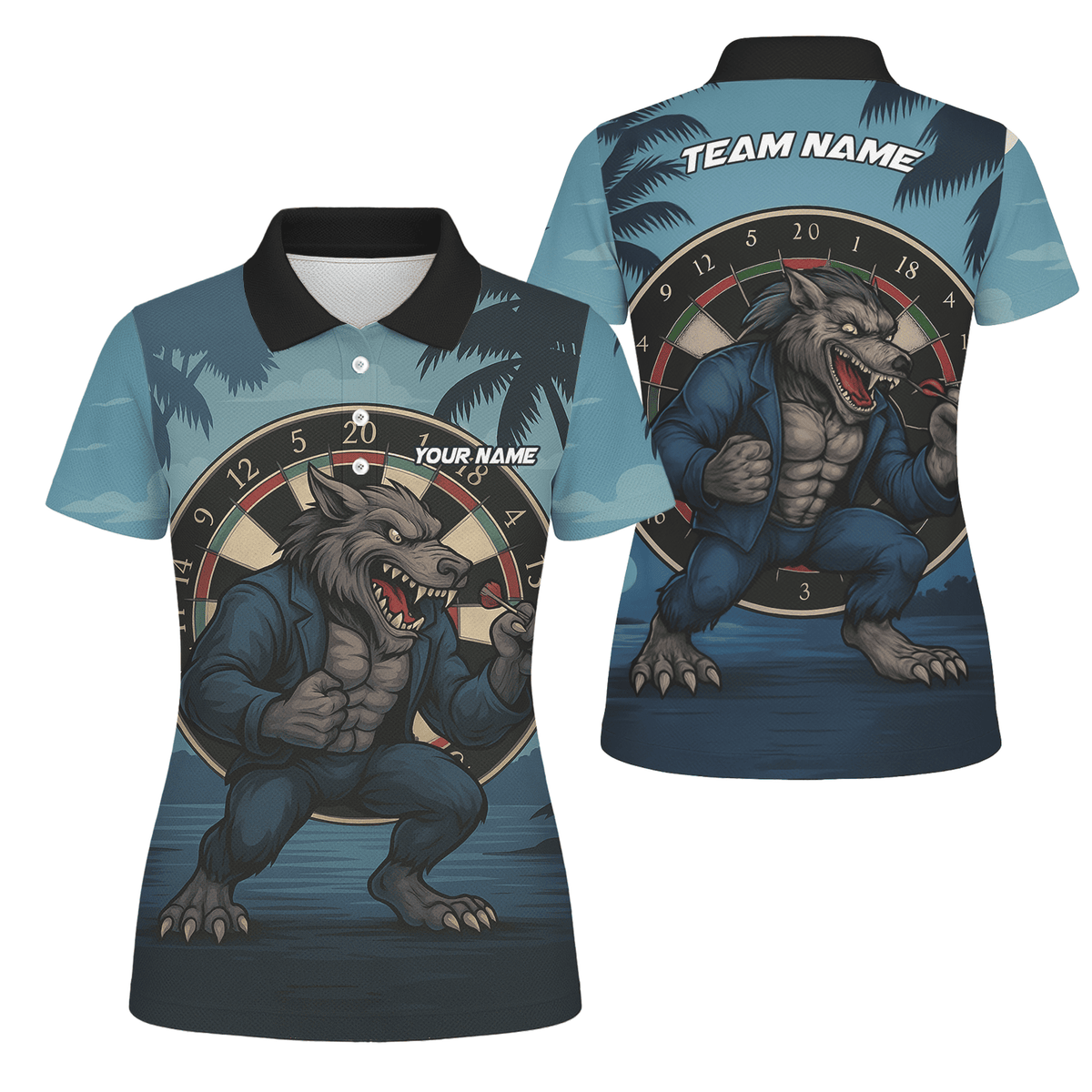 Personalized Werewolf Dart Polo Shirt Blue Tropical Night For Women O7902 main image - polo No