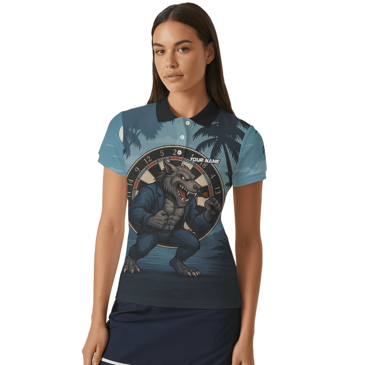 Personalized Werewolf Dart Polo Shirt Blue Tropical Night For Women O7902 additional image 4