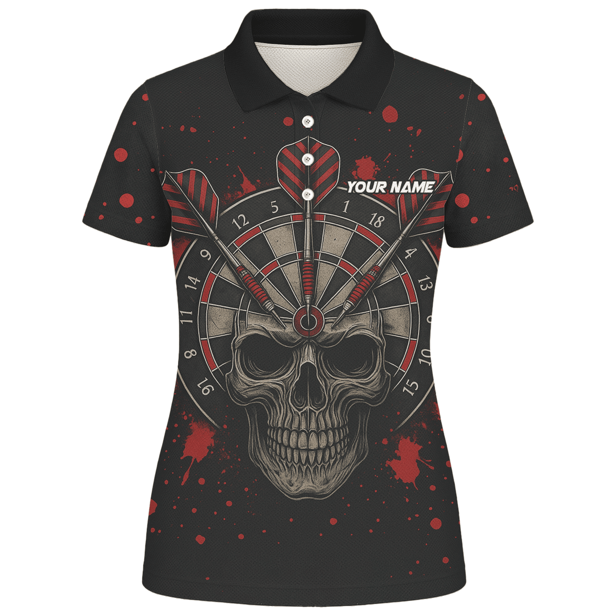 Personalized Grunge Skull Darts Polo Shirt Black Red For Women A5652 additional image 1