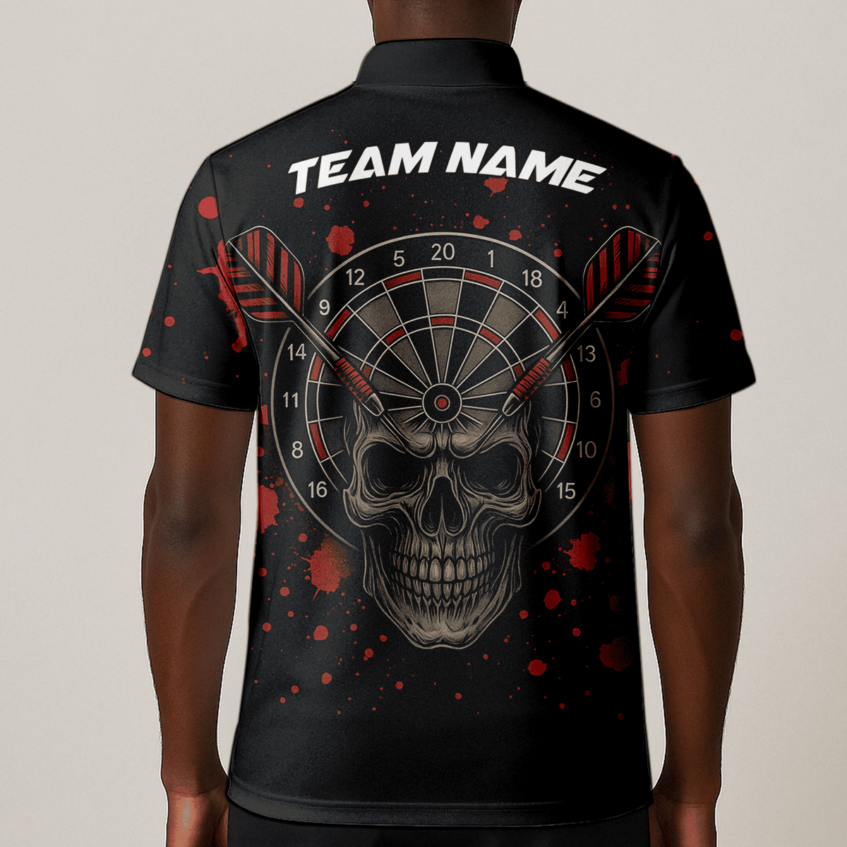 Personalized Grunge Skull Darts Polo Shirt Black Red for Men A5652 additional image 1