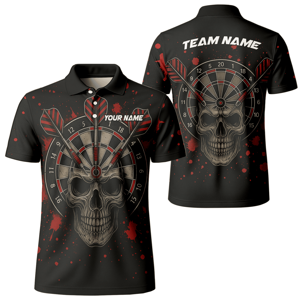 Personalized Grunge Skull Darts Polo Shirt Black Red for Men A5652 main image - polo No