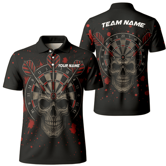 Personalized Grunge Skull Darts Polo Shirt Black Red for Men A5652 main image - polo No