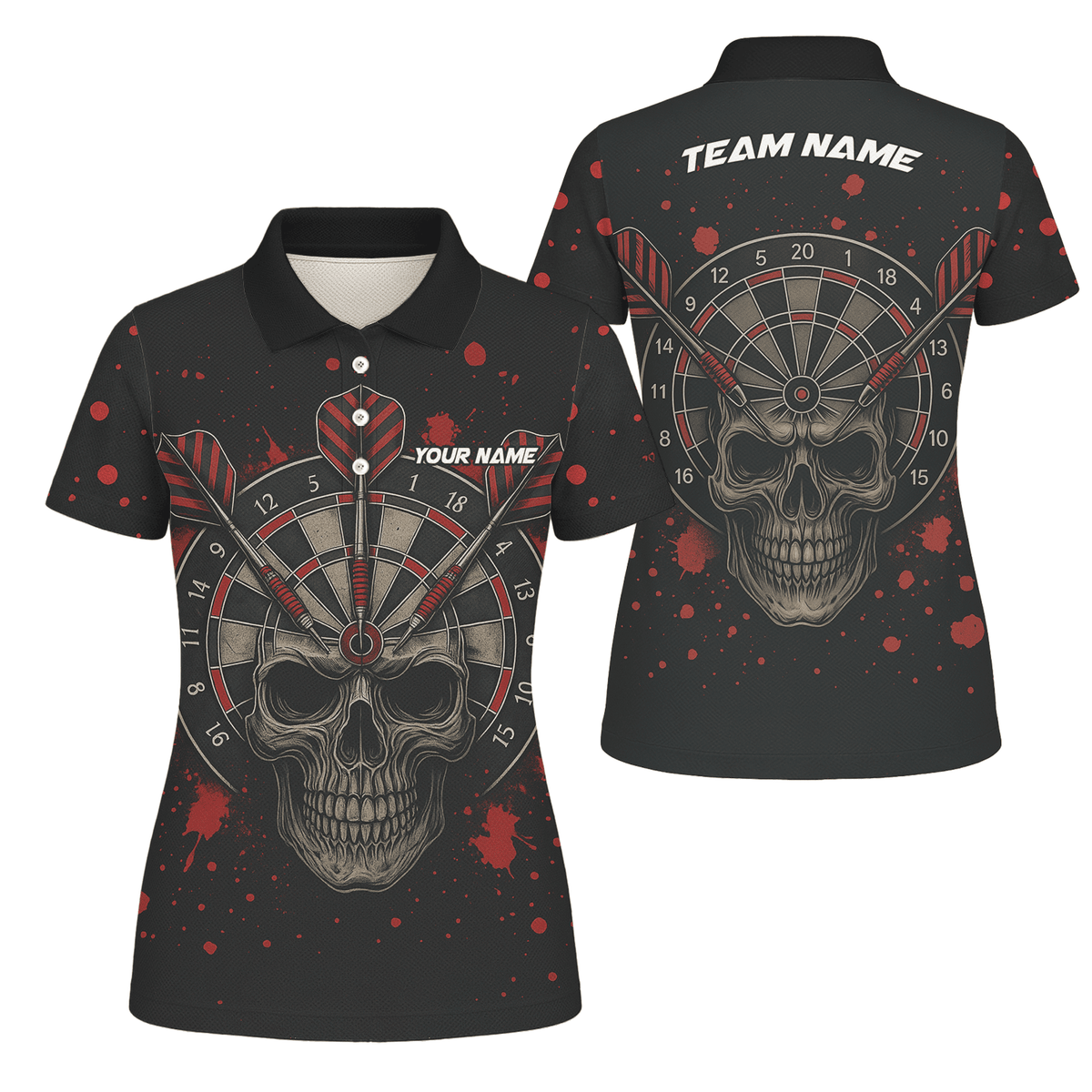 Personalized Grunge Skull Darts Polo Shirt Black Red For Women A5652 main image - polo No