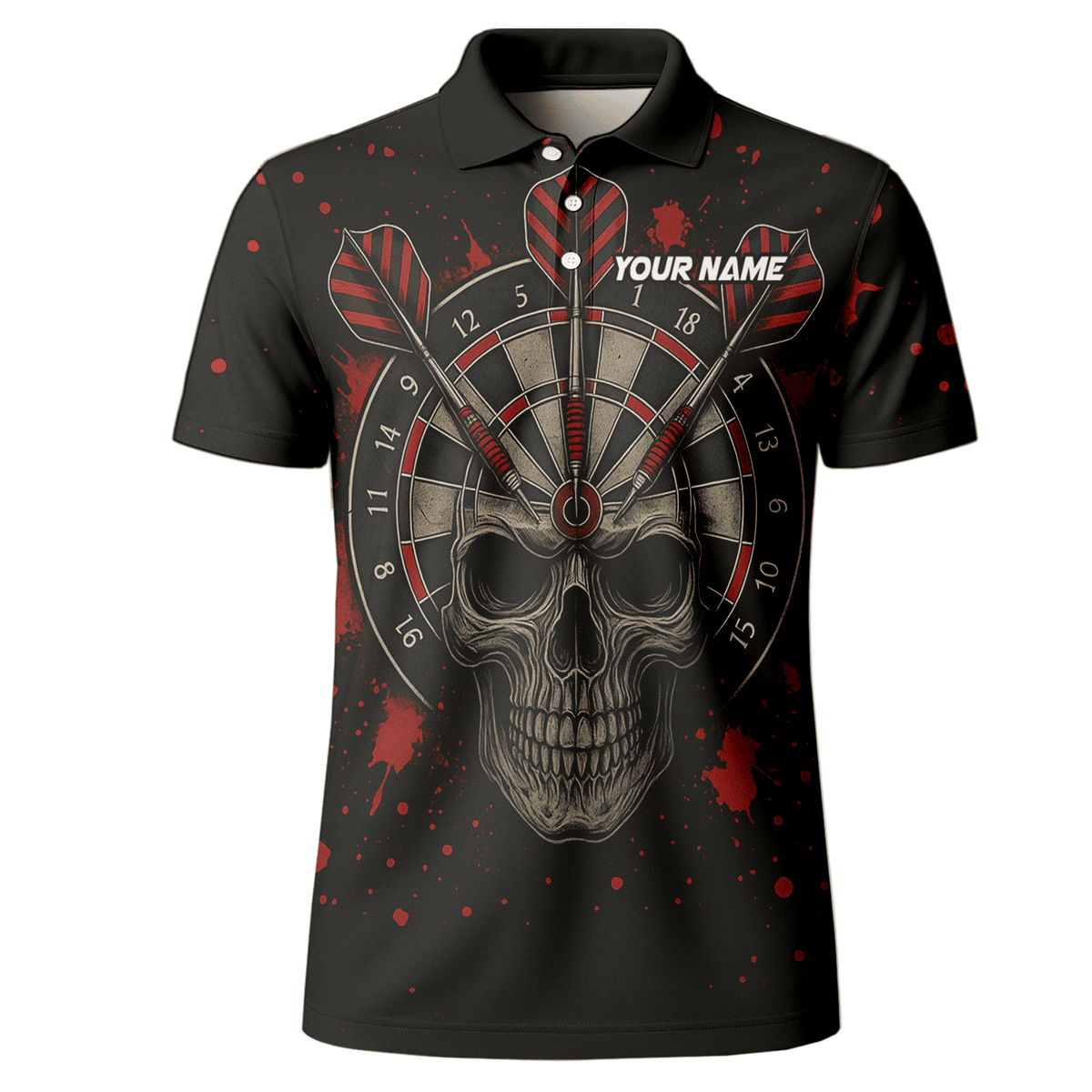 Personalized Grunge Skull Darts Polo Shirt Black Red for Men A5652 additional image 2