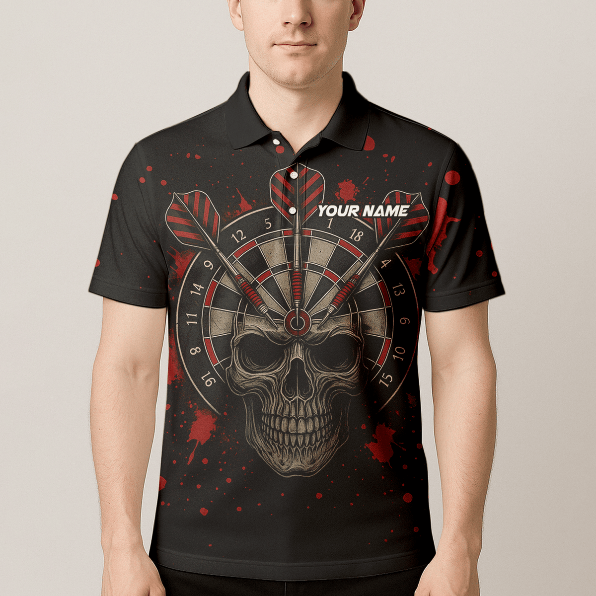 Personalized Grunge Skull Darts Polo Shirt Black Red for Men A5652 additional image 4