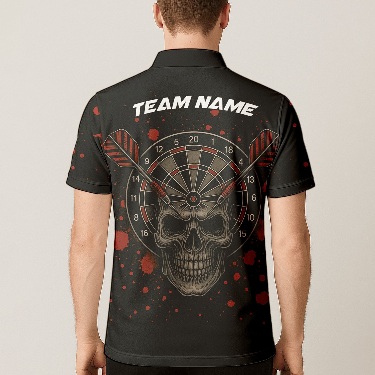 Personalized Grunge Skull Darts Polo Shirt Black Red for Men A5652 additional image 5