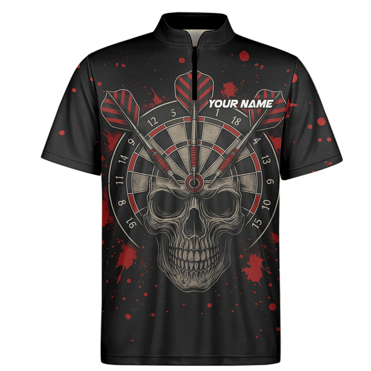 Personalized Grunge Skull Darts Polo Shirt Black Red for Men A5652 additional image 6