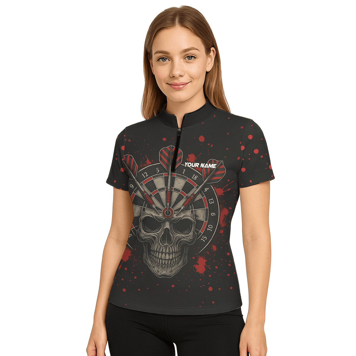 Personalized Grunge Skull Darts Polo Shirt Black Red For Women A5652 additional image 5