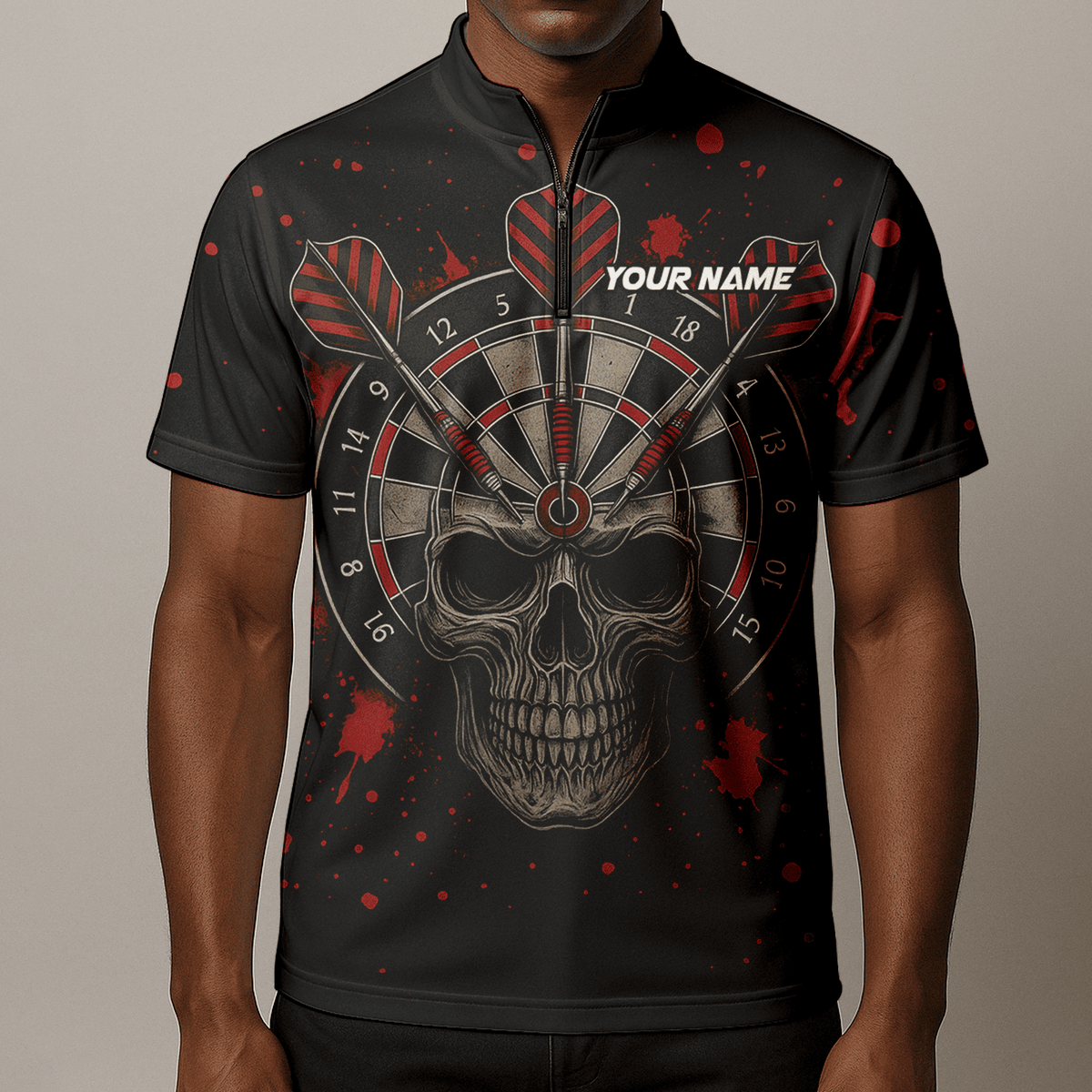 Personalized Grunge Skull Darts Polo Shirt Black Red for Men A5652 additional image 8