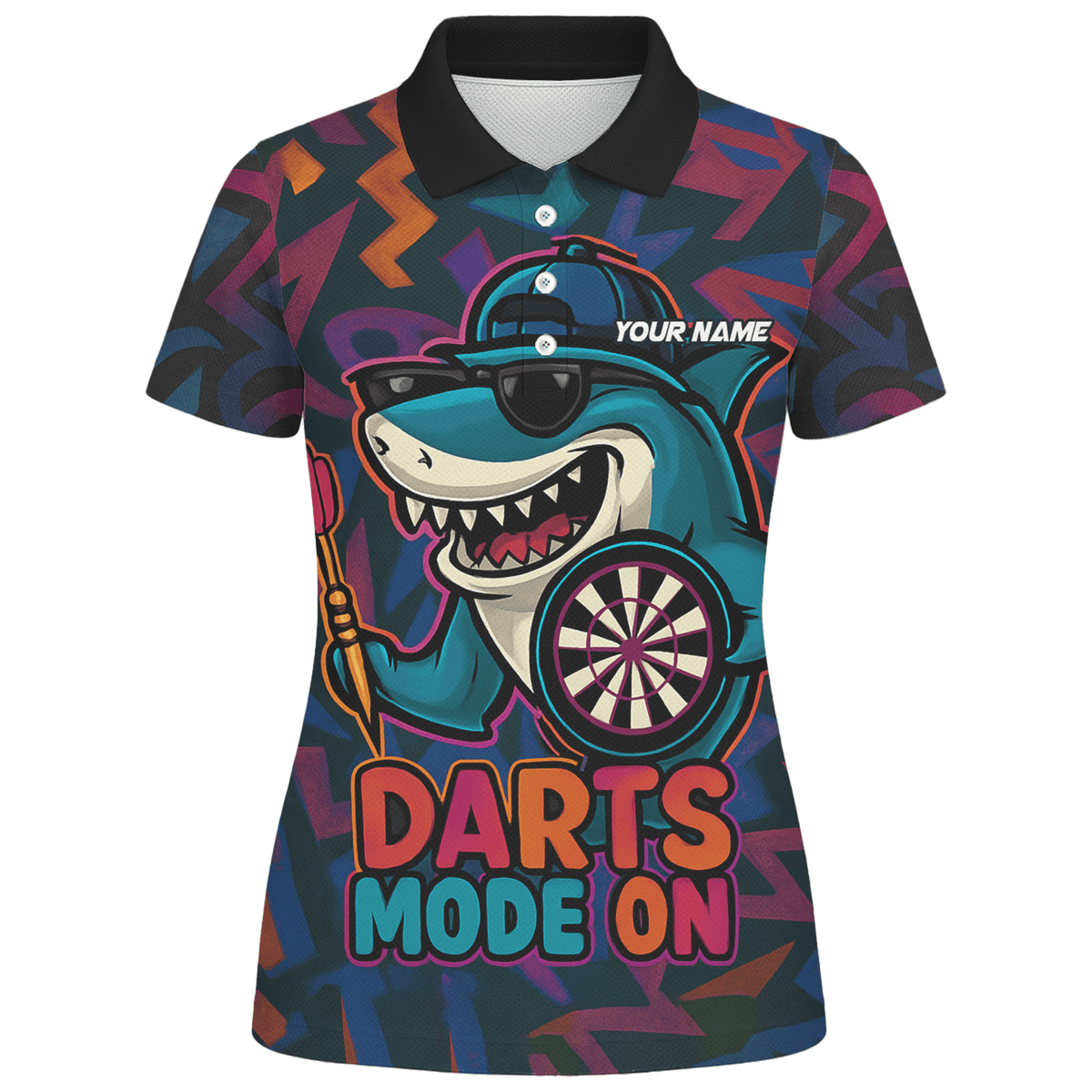 Personalized Cool Shark Darts Mode On Polo Shirt Black Multi-color For Women X0845 additional image 1