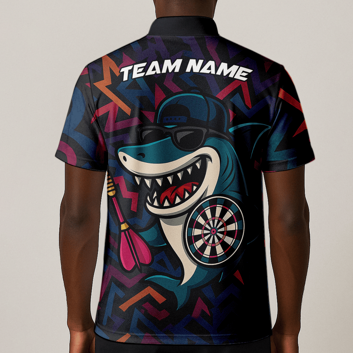 Personalized Cool Shark Darts Mode On Polo Shirt Black Multi-color For Men X0845 additional image 1
