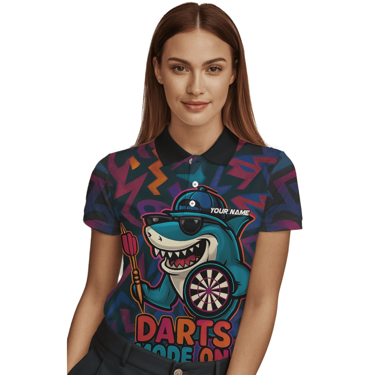 Personalized Cool Shark Darts Mode On Polo Shirt Black Multi-color For Women X0845 additional image 3